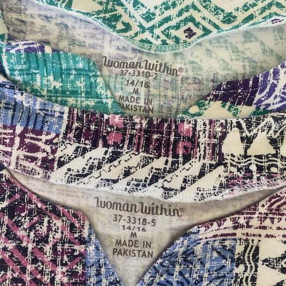 2 Woman Within 14 16 M Cotton Blend Short Sleeve Top Tunic T Shirt Teal Purple - Picture 4 of 8